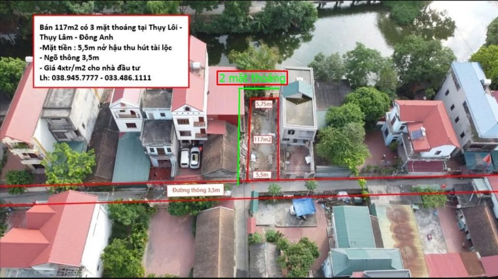 Mua đất 3 mặt thoáng Thụy Lôi 117m2