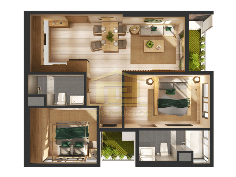 Căn hộ 2PN view sông Hồng