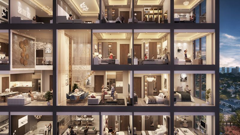 View từ căn hộ, nhìn ra trung tâm thương mại