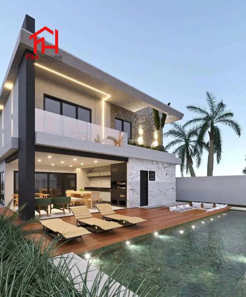 Nội thất liên kết với hồ bơi và không gian ngoài trời