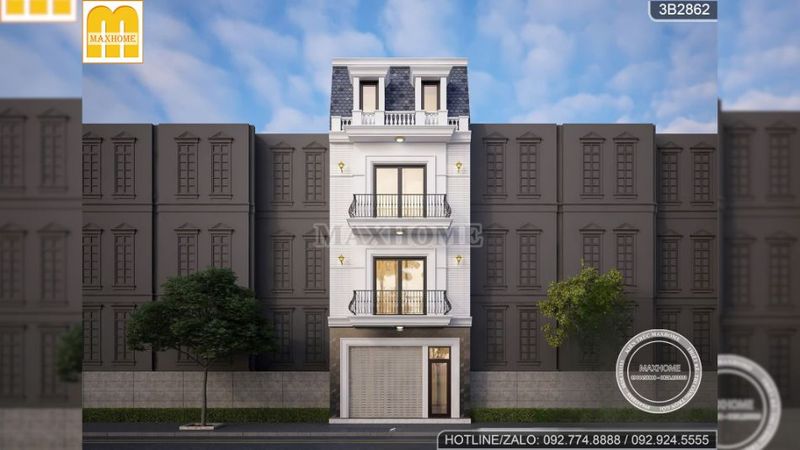 Mẫu biệt thự phố 4 tầng mái Mansard đẳng cấp giữa lòng đô thị
