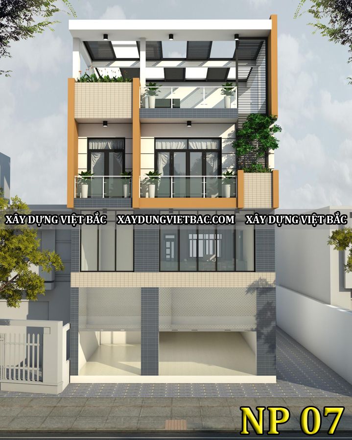 Mẫu nhà ống hiện đại 4 tầng có thang máy