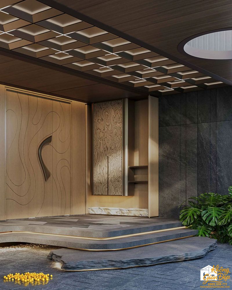 Phối cảnh sảnh trước nhà phố 8x20m