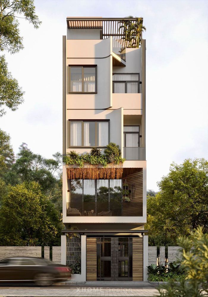 Phối cảnh mặt tiền nhà phố 4 tầng đẹp và hiện đại