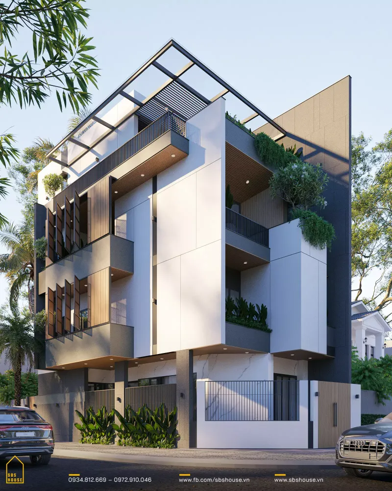 Nhà hiện đại với vật liệu cao cấp