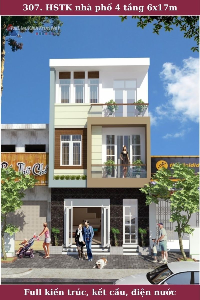 Mặt bằng và hồ sơ thiết kế nhà phố 3 tầng 6x17m