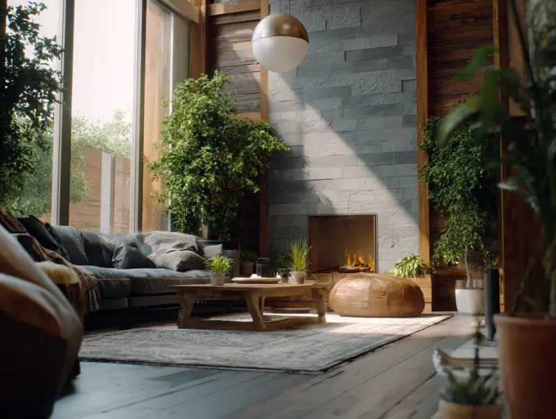 Không gian bếp - phòng khách gắn kết với thiên nhiên