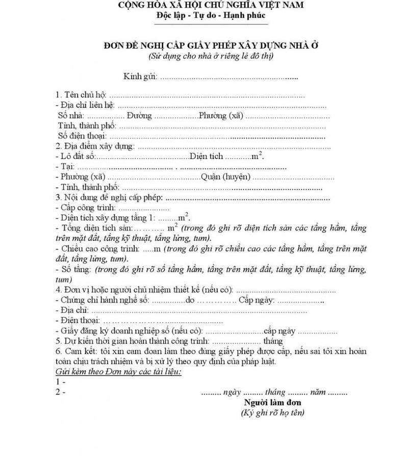 Hồ sơ xin phép xây dựng