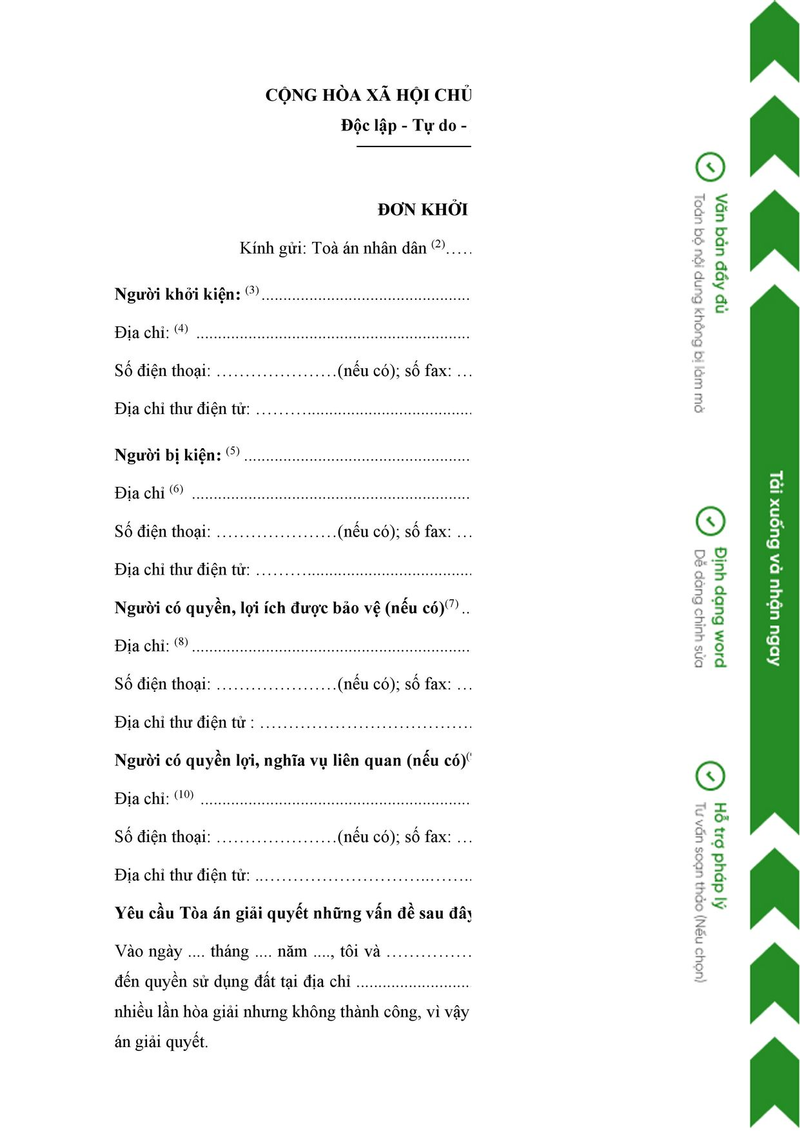 mẫu đơn khởi kiện - văn bản tham khảo