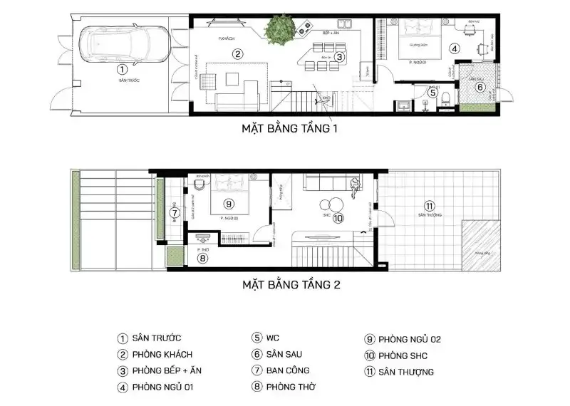Thiết kế nhà 5x16 có gara 2 tầng với đường nét sắc sảo