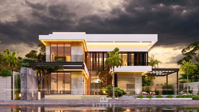 Biệt thự hiện đại – phối cảnh sân vườn, phù hợp tổ chức event ngoài trời nhỏ