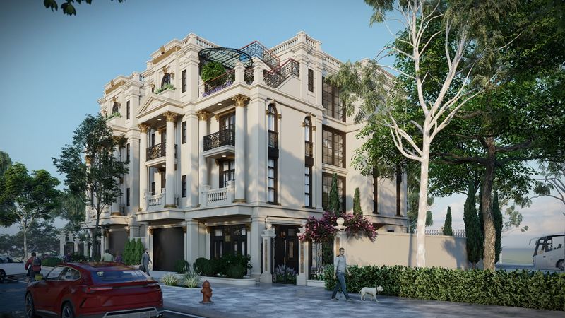 Biệt thự ban đêm phòng kính lớn