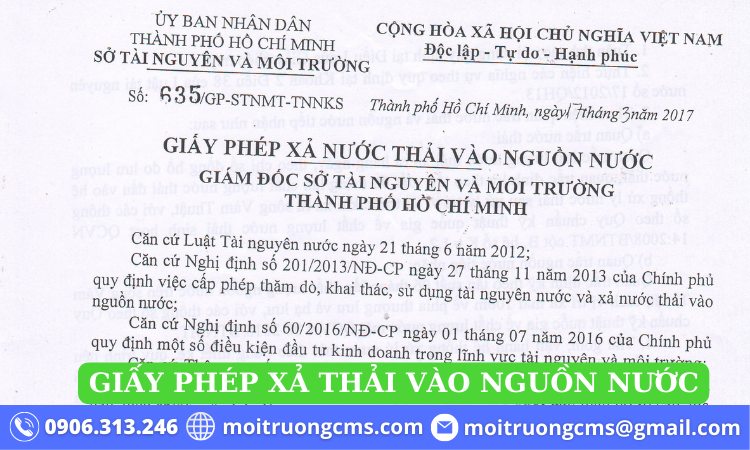 Mẫu giấy phép xả thải vào nguồn nước