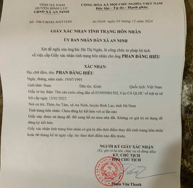 Hướng dẫn điền giấy xác nhận tình trạng hôn nhân