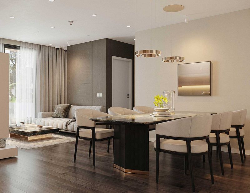không gian phòng ăn và phòng khách