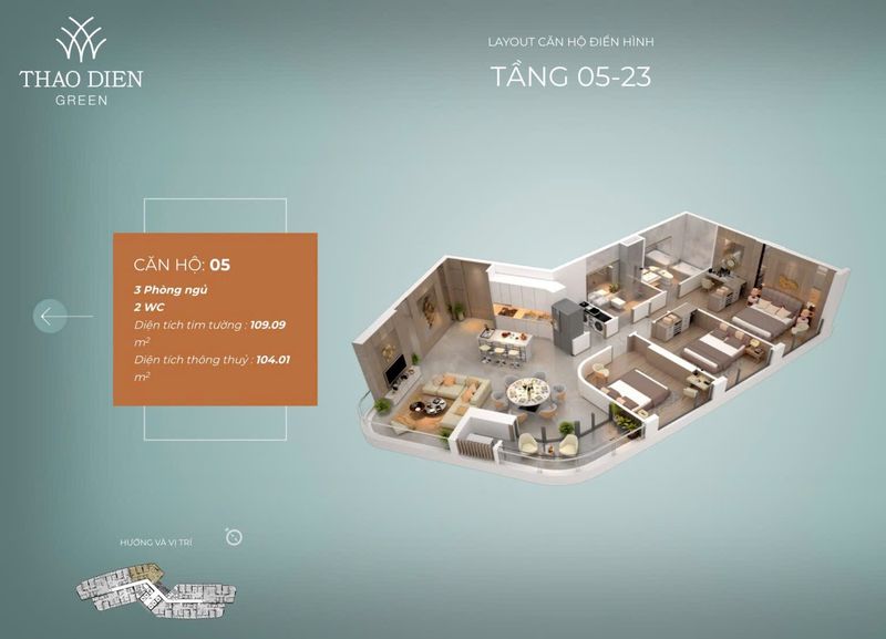 Mặt bằng căn hộ 3PN 110m2