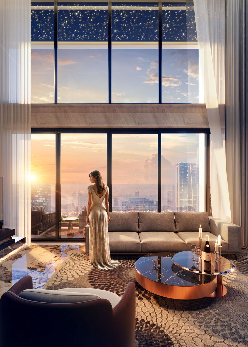 Phòng khách thông tầng tại căn hộ duplex