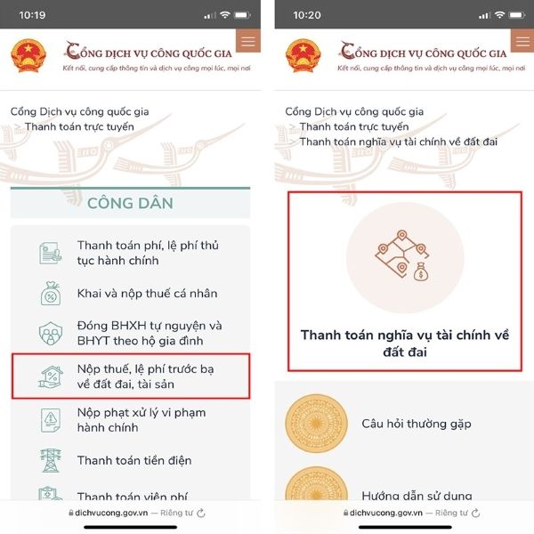 Tra cứu thuế đất online - minh họa