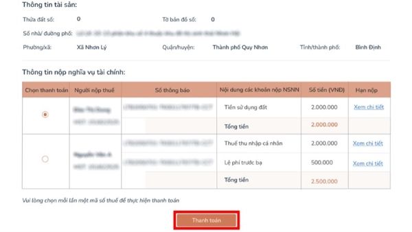 Tra cứu nghĩa vụ tài chính - minh họa