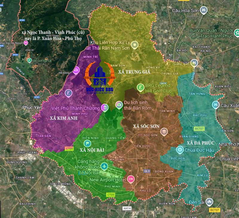 Bản đồ huyện Sóc Sơn sau sắp nhập