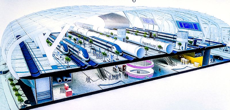 Hình ảnh minh họa hyperloop và điểm giao thông tốc độ cao