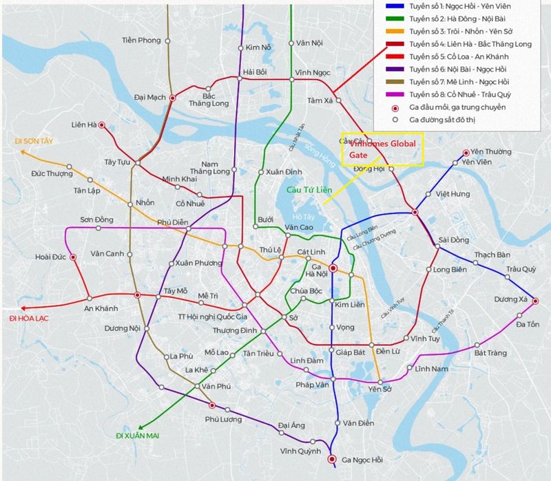 Tuyến metro và vị trí Vinhomes Cổ Loa trên bản đồ định hướng