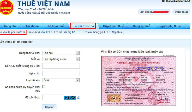 khai thuế trước bạ online