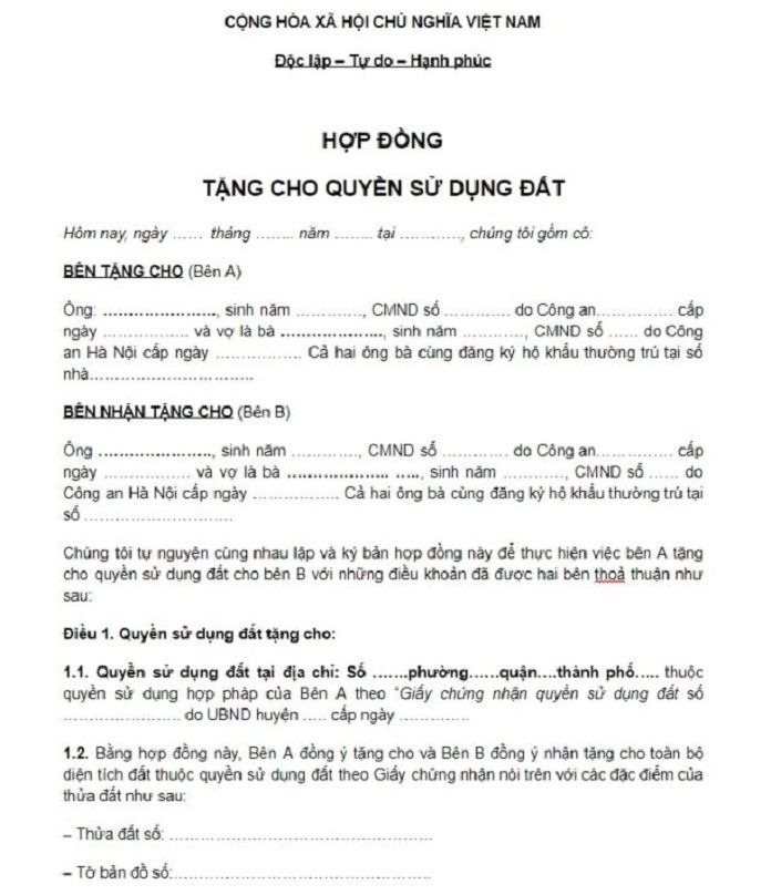 Giấy tặng cho đất