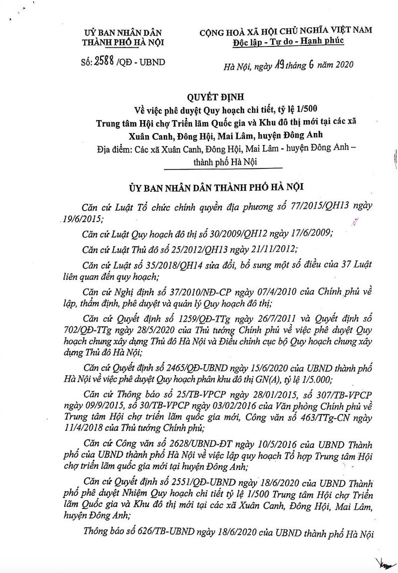 Quy hoạch 1/500 khu vực Vinhomes Cổ Loa