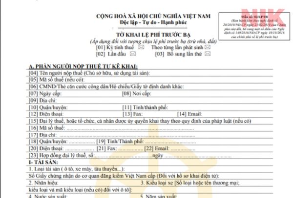tờ khai thuế trước bạ nhà đất