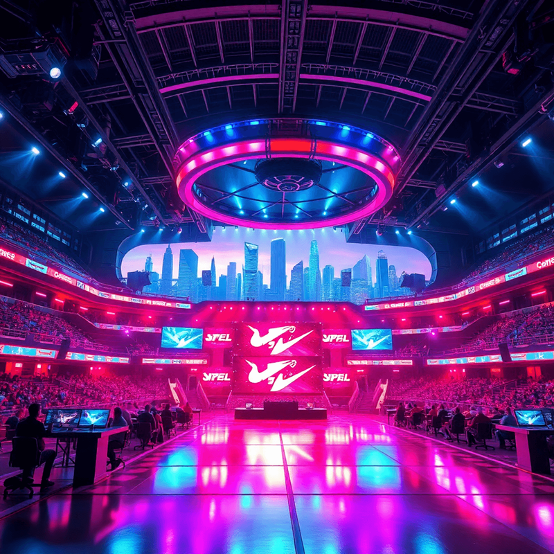 Futuristic esports arena with neon lights