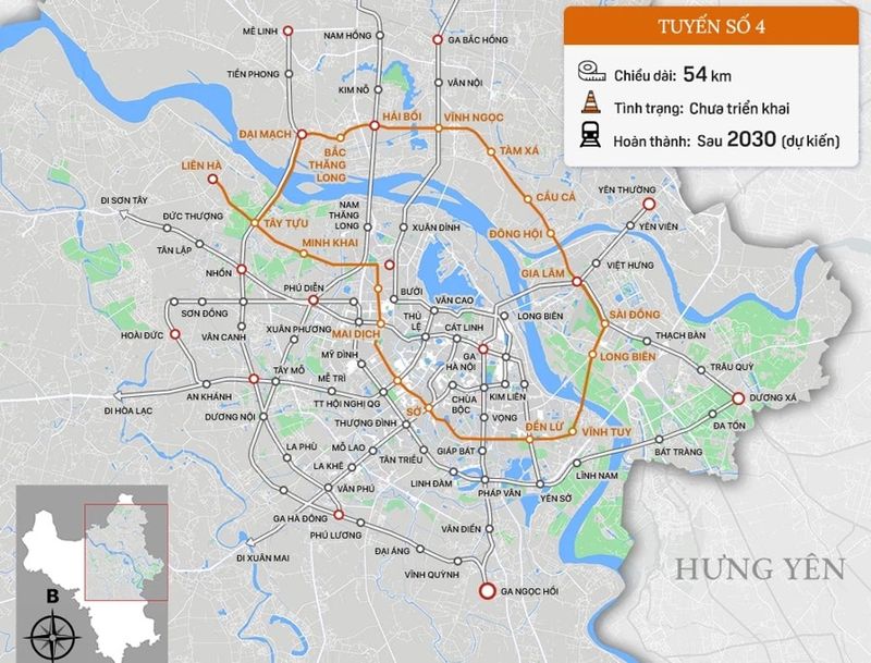 Tuyến Metro số 4 có tổng chiều dài 54km