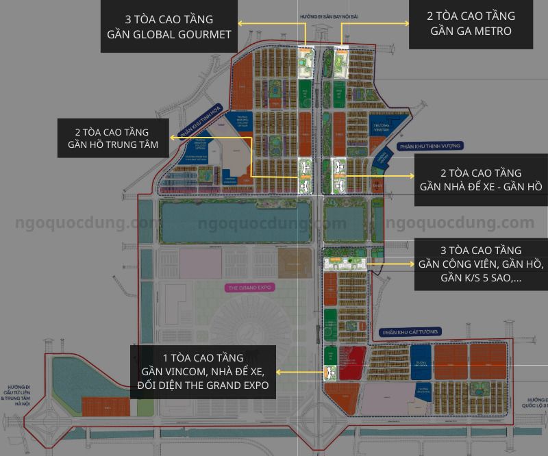 Vị trí các tòa chung cư tại Vinhomes Cổ Loa