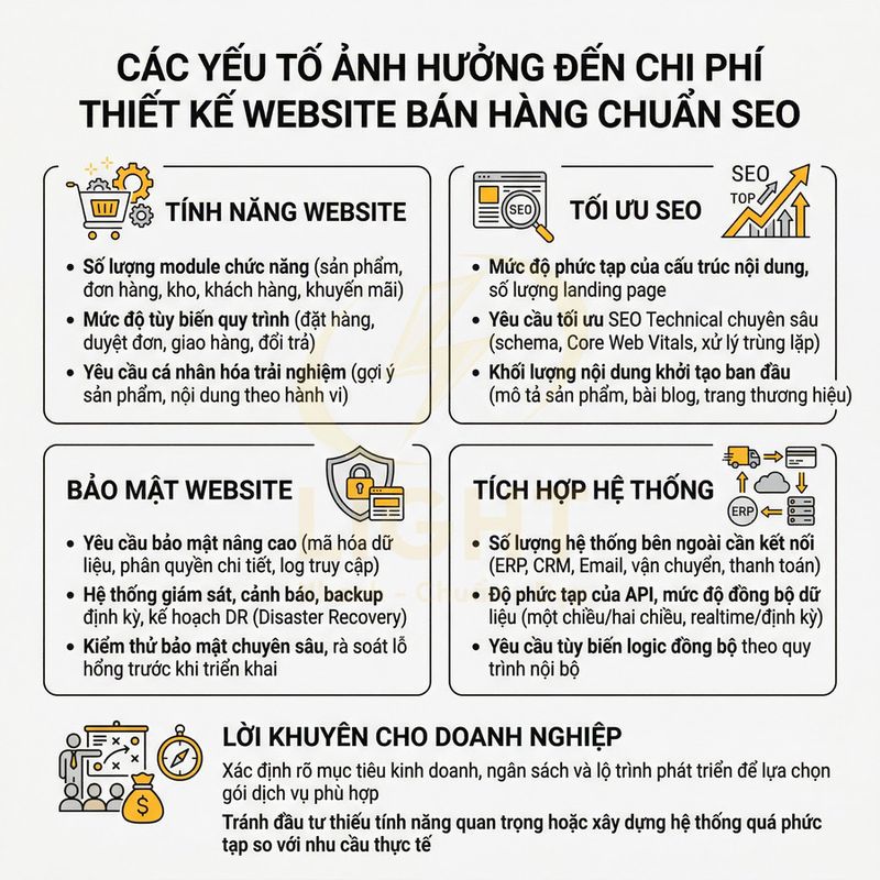 Các yếu tố ảnh hưởng chi phí thiết kế website chuẩn SEO