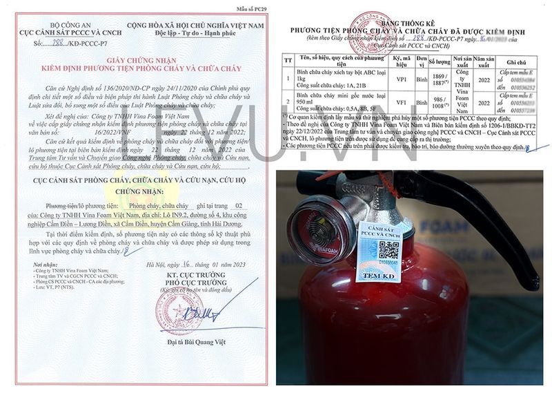 Chứng nhận kiểm định bình chữa cháy
