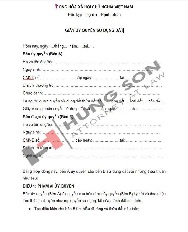 Mẫu giấy ủy quyền 1