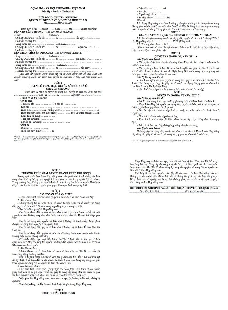 Mẫu hợp đồng mua bán đất