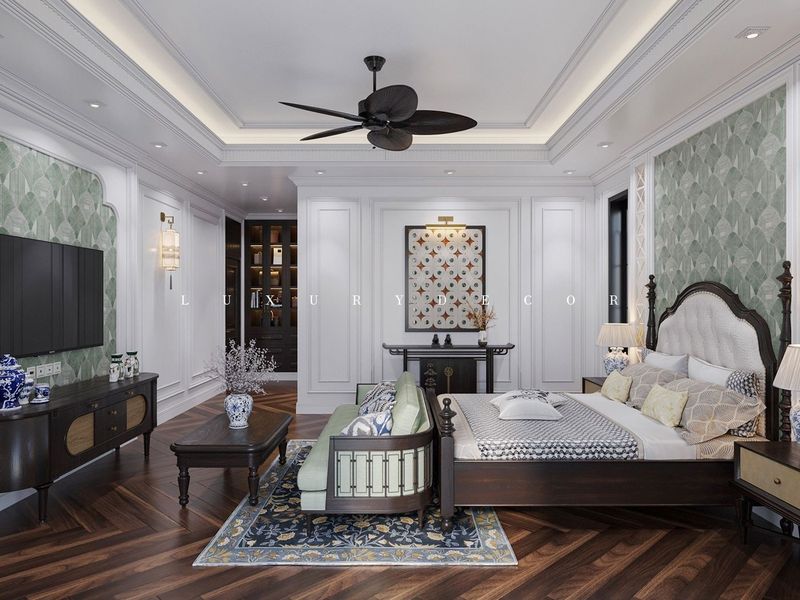 Không gian nội thất biệt thự phong cách Indochine, phù hợp với xu hướng Art Deco Vinhome Cổ Loa
