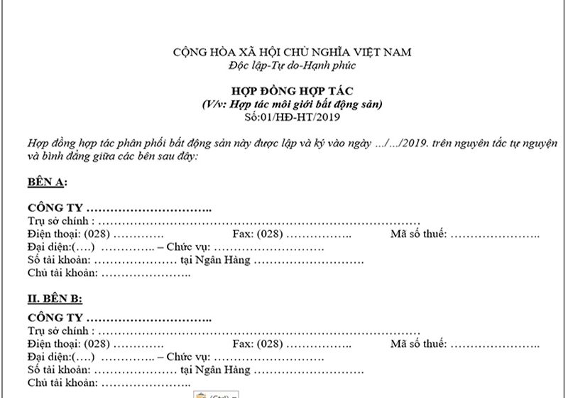 Mẫu hợp đồng hợp tác kinh doanh