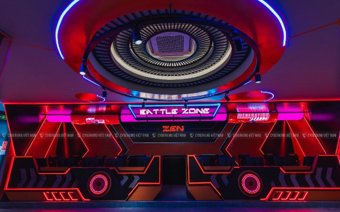 Interior esports arena seating and stage