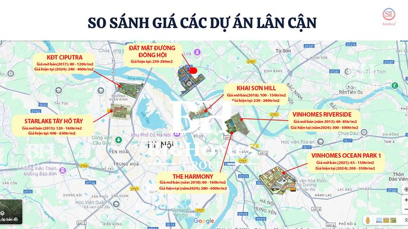 So sánh giá bán các dự án lân cận Vinhome Cổ Loa