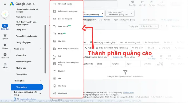 Thành phần quảng cáo Google Ads